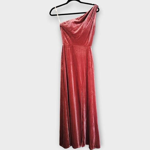 Coco Melody Velvet Maxi Sz Small Peach Velvet One Shoulder Gown Wedding Swiftie - Picture 1 of 16